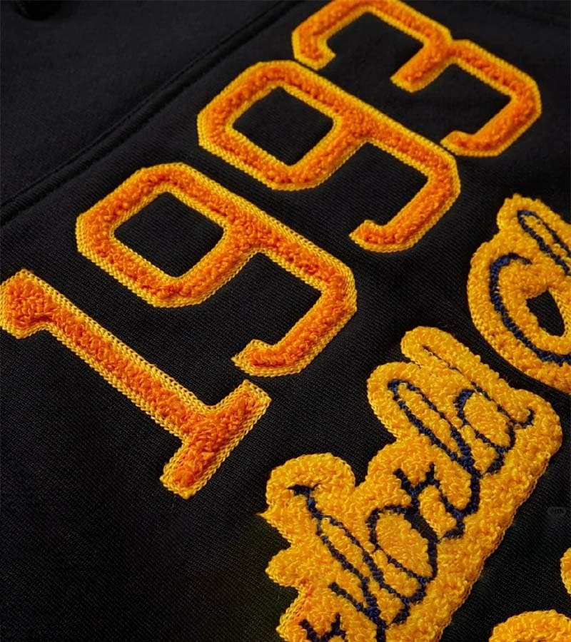 Terry Embroidery technique on varsity jackets and sweatshirts